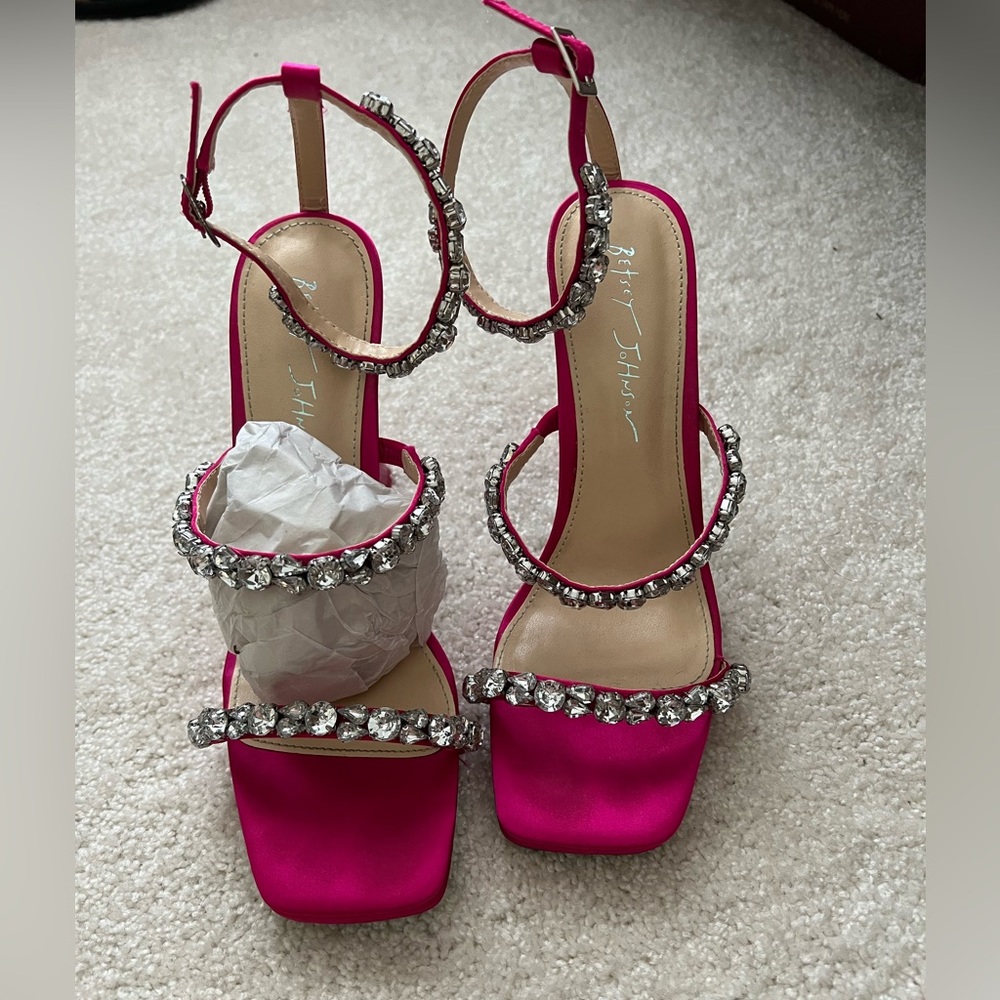 Betsy Johnson rhinestone ankle strap heels